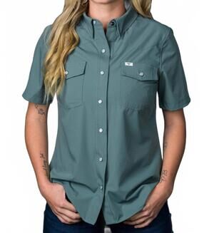 NEW FERRELL short sleeve snap shirt in aqua